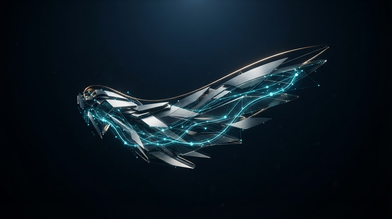 Abstract metallic data wing architecture